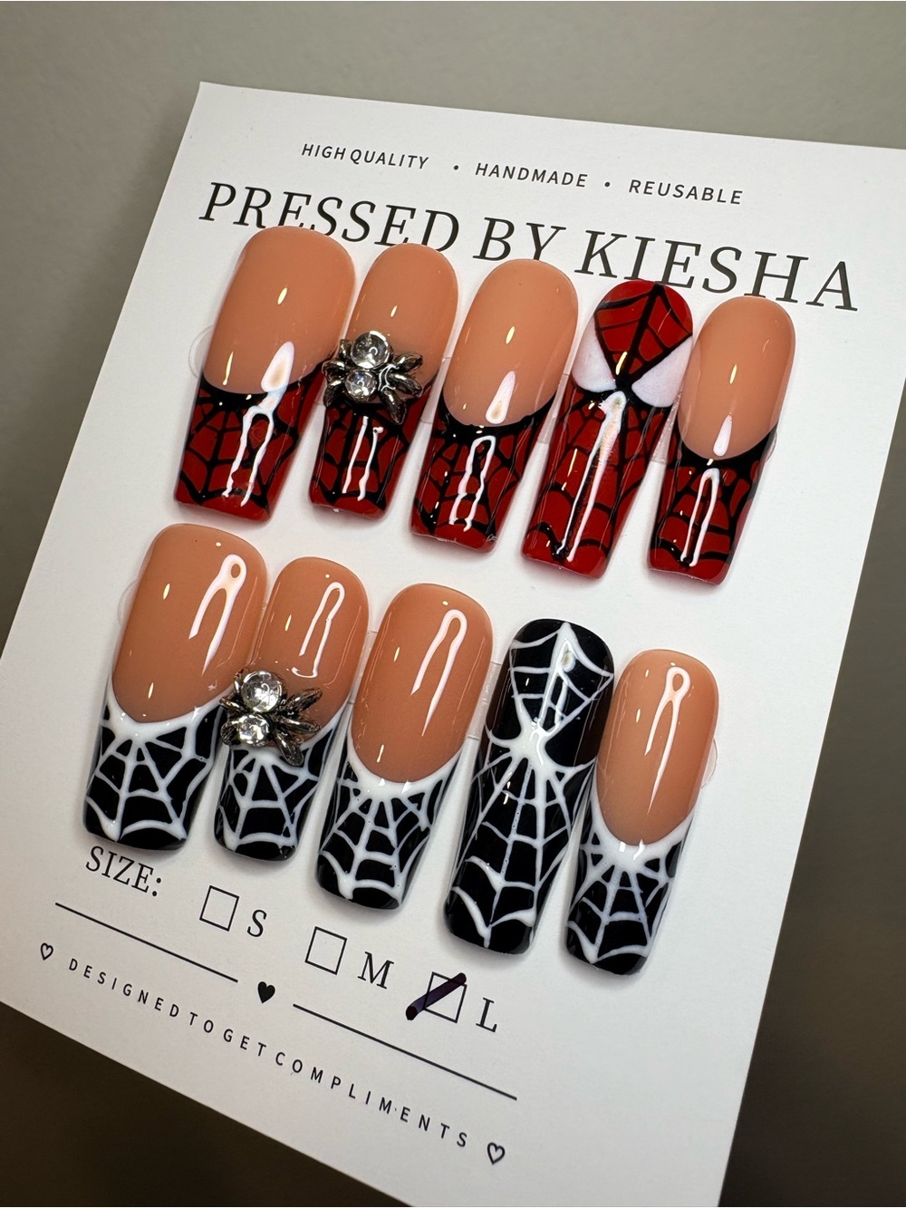 Spiderman-Inspired Pressed Nail Set in Nude, Red & Black